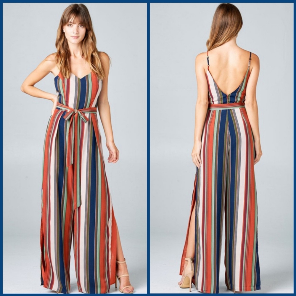 Striped Jumpsuit Multicolor Designer Rainbow Go to NEW listing - Picture 7 of 9